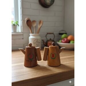 Wooden Wood Coffee Pot Salt & Pepper Shakers Metal stoppers Tupalo MS